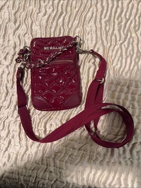 MZ Wallace Quilted Patent Crossbody Phone Pouch in Wine